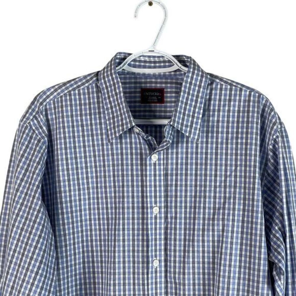 UNTUCKit Mens Button Up Shirt XL Blue Plaid Regular Fit L/S Cotton *read